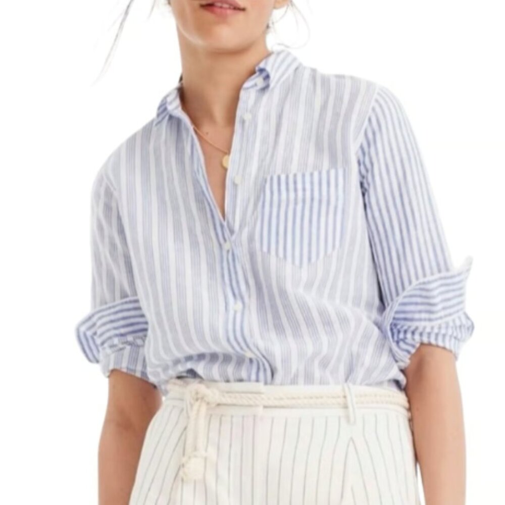 J.Crew Linen-Blend Boy Shirt in Beauchamps Mixed Stripe